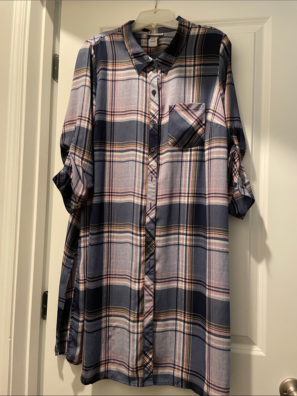 Catherines Multicolor Plaid Shirt Dress Tunic Size 14-16 Relaxed Lagenlook
